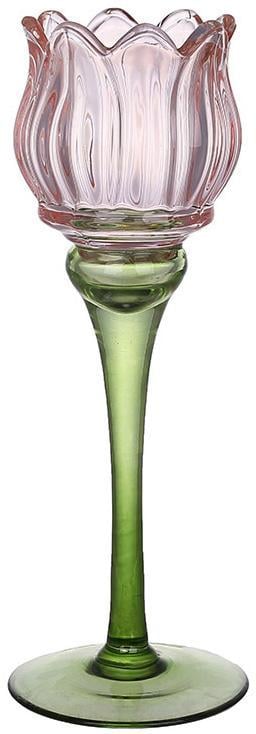 Подсвечник стеклянный Розовый Тюльпан 8х22 см