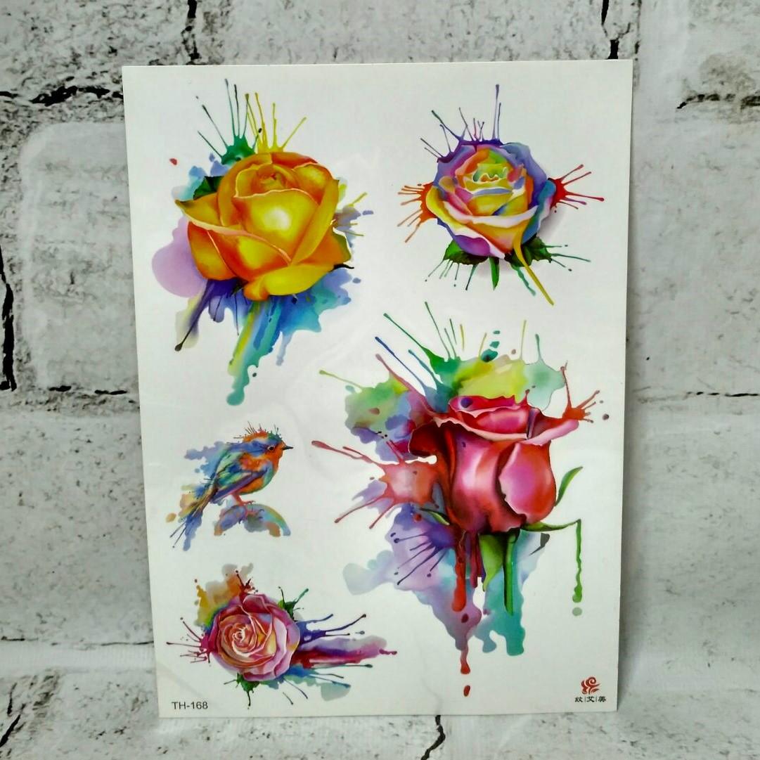 Тату временные Розы лист 15x21 см (TH-168)