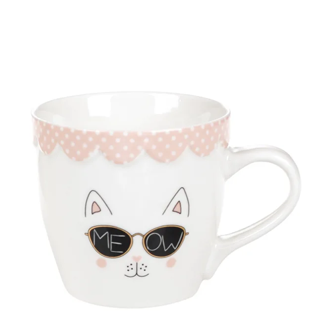 Чашка фарфоровая Flora Мяу 0,35 л Розовый 31974
