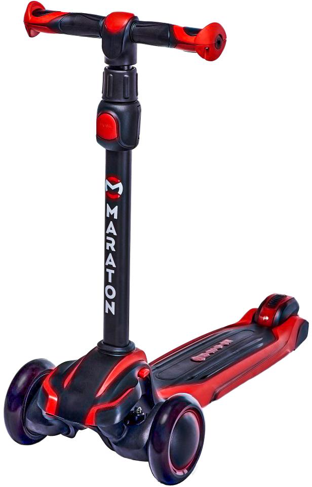 Самокат детский трехколесный Maraton Global B с регулируемой ручкой и светящимися колесами Красный (17b5e1d9)