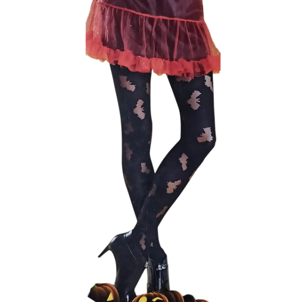 Колготки на Хэллоуин с летучими мышами женские 40 den L Черно-красный (663274)