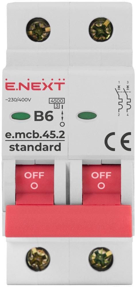 Автоматичний вимикач E.NEXT e.mcb.stand.45.2.B6 2р 6А 4,5кА B (s001015) - фото 2