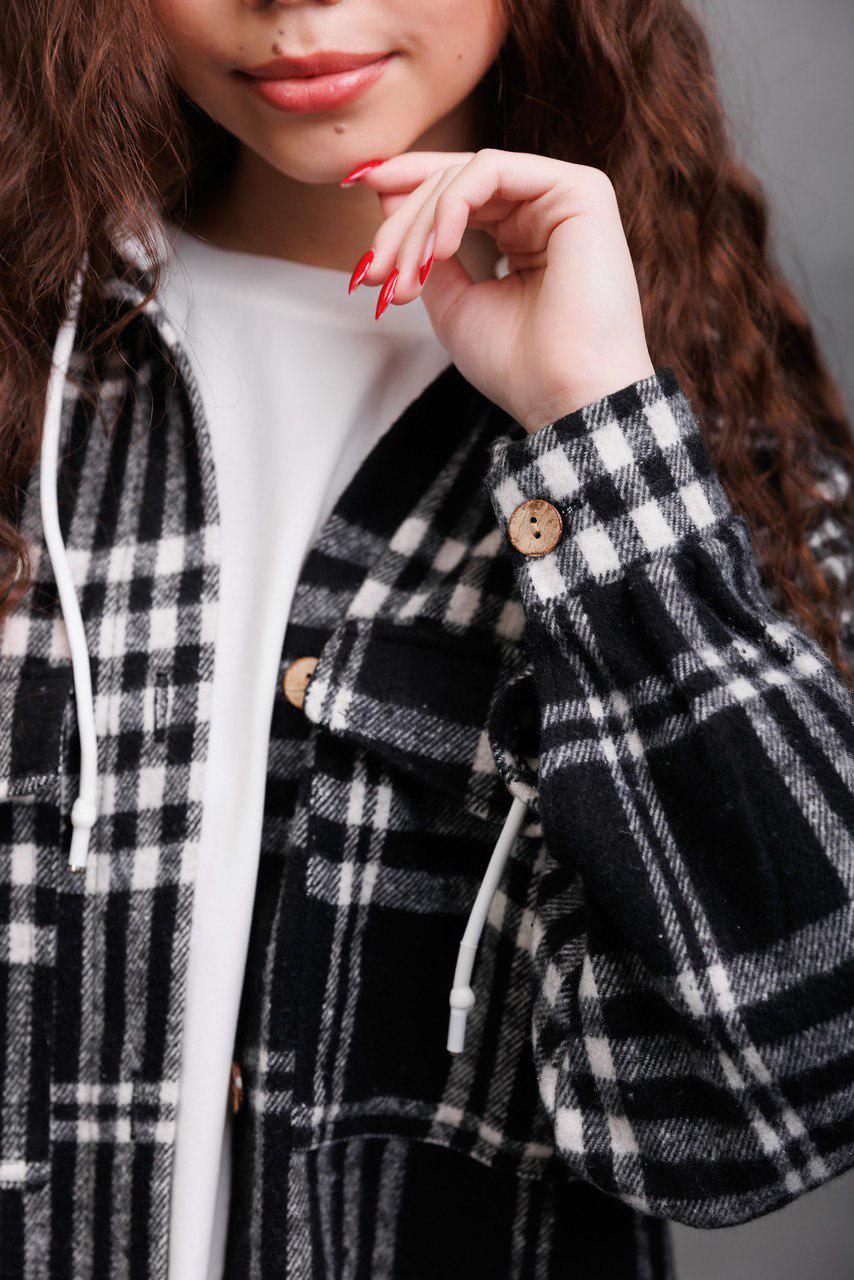 Рубашка для девочки в клетку с капюшоном р. 152 Black (126900) - фото 5