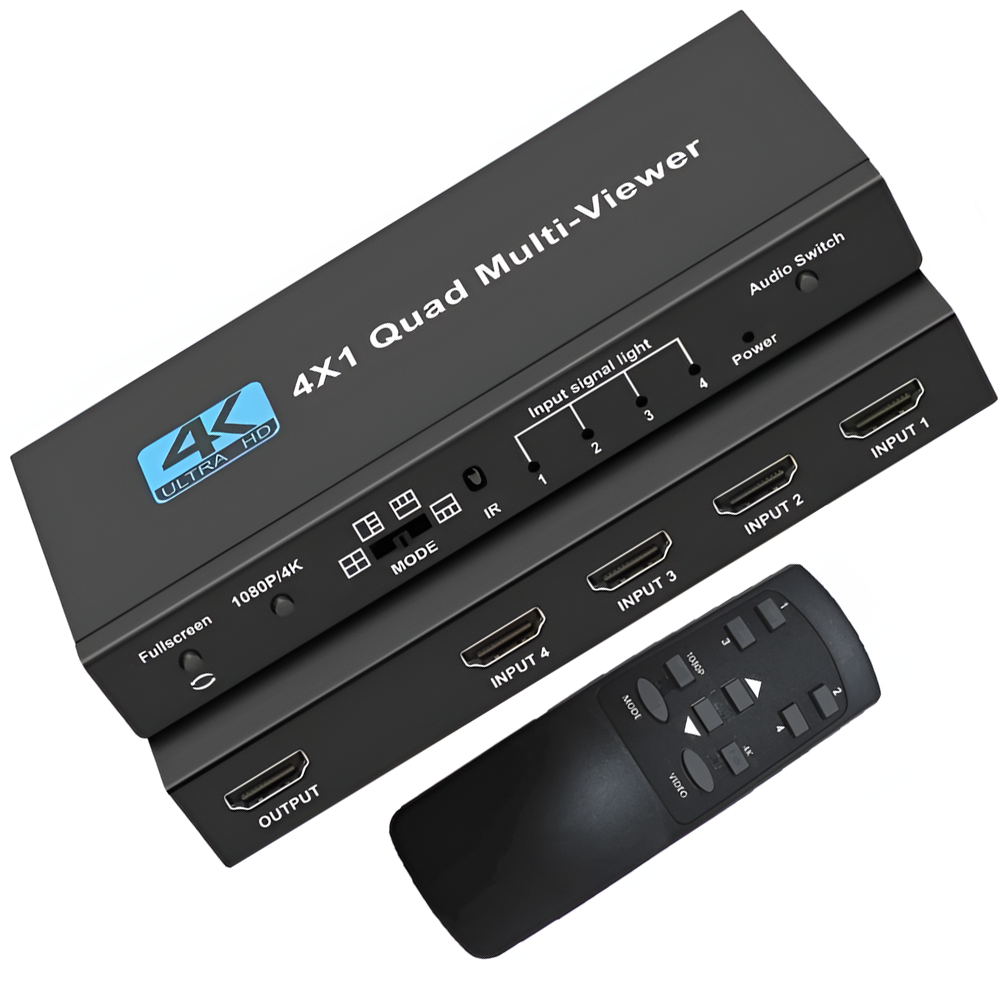 HDMI сплиттер для 4 источников видео на 1 экран Addap HVS-13, мультиэкранный 4K HDMI коммутатор с Quad View, black