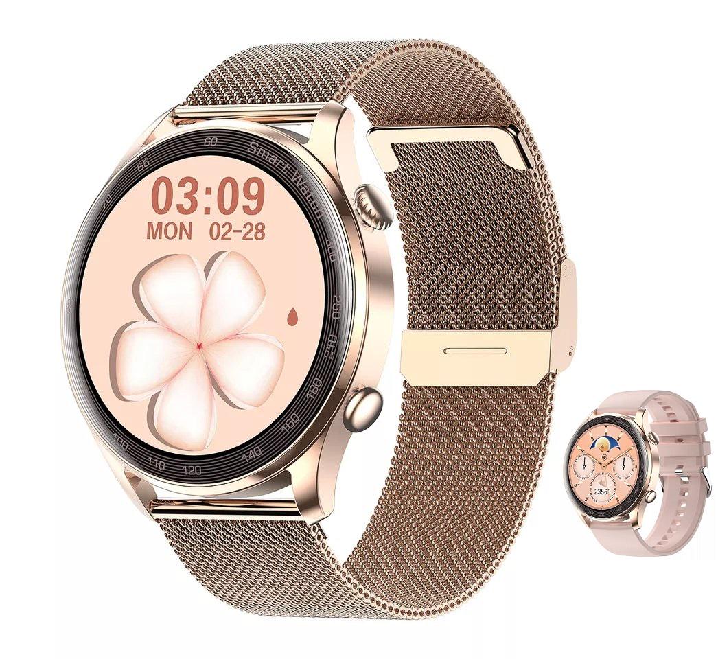 Смарт-часы Lemfo Ak32 Gold пульсометр/тонометр/разговор 2 ремешка - фото 3