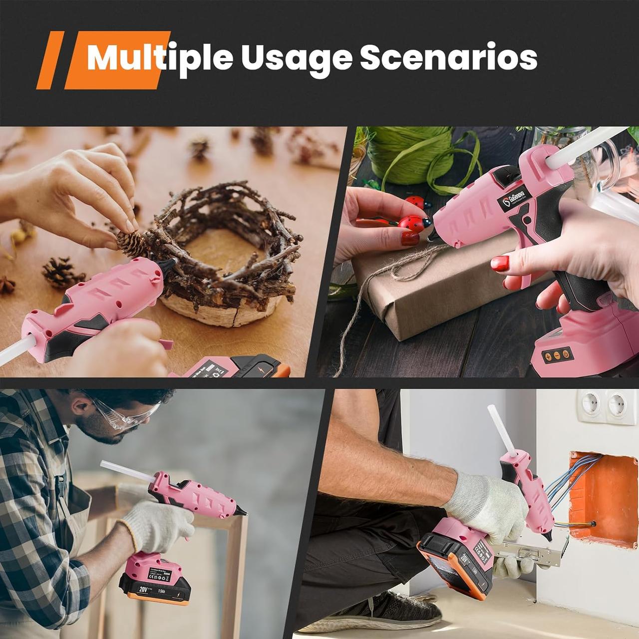 Пістолет клейовий бездротовий 20 В регулювання температури РК дисплей швидке нагрівання з 12 стрижнями - фото 6