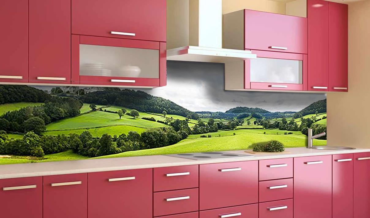 Кухонный фартук Зеленая долина из самоклеющейся виниловой пленки 60х250 см Зеленый