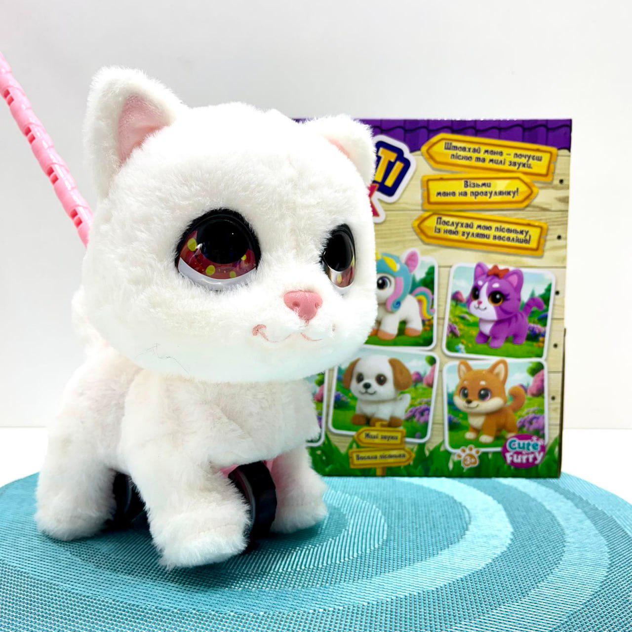 Котик-каталка на интерактивной палочке Белый (M 6248 I UA)