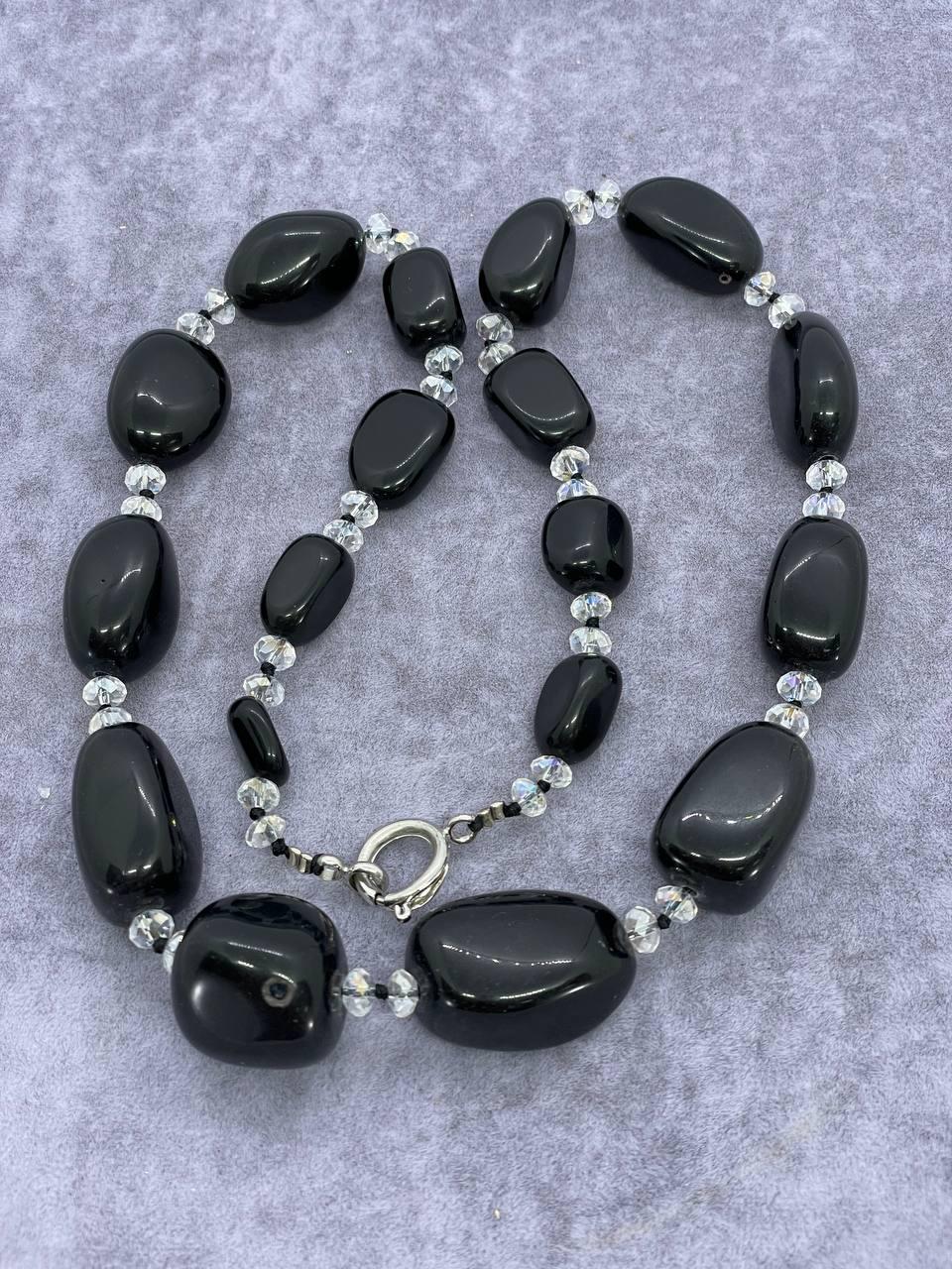Бусы агат 60 см Черный (770)