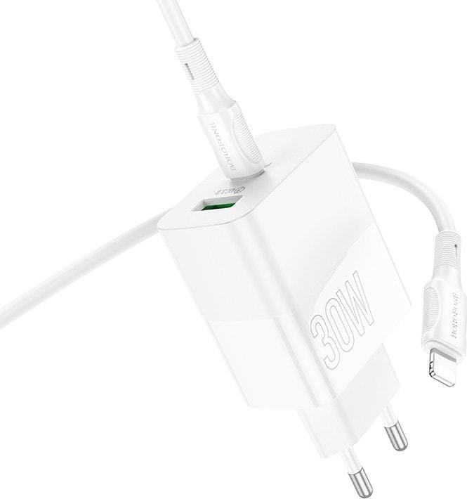 Пристрій зарядний Borofone BA75A 30W USB-A/USB-C/кабель Type-C - Lightning 1 м White (36672) - фото 5 Пристрій зарядний Borofone BA75A 30W USB-A/USB-C/кабель Type-C - Lightning 1 м White (36672) - фото 5
