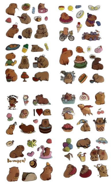 Наклейки Капибара 4 листа (1037)