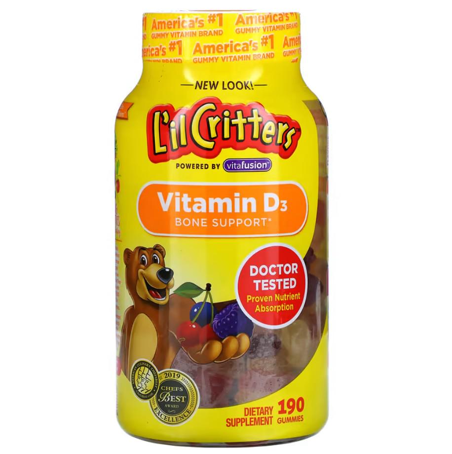 Витамины L'il Critters Vitamin D3 Bone Support Natural Fruit 190 жевательных таблеток (LIL-01587)