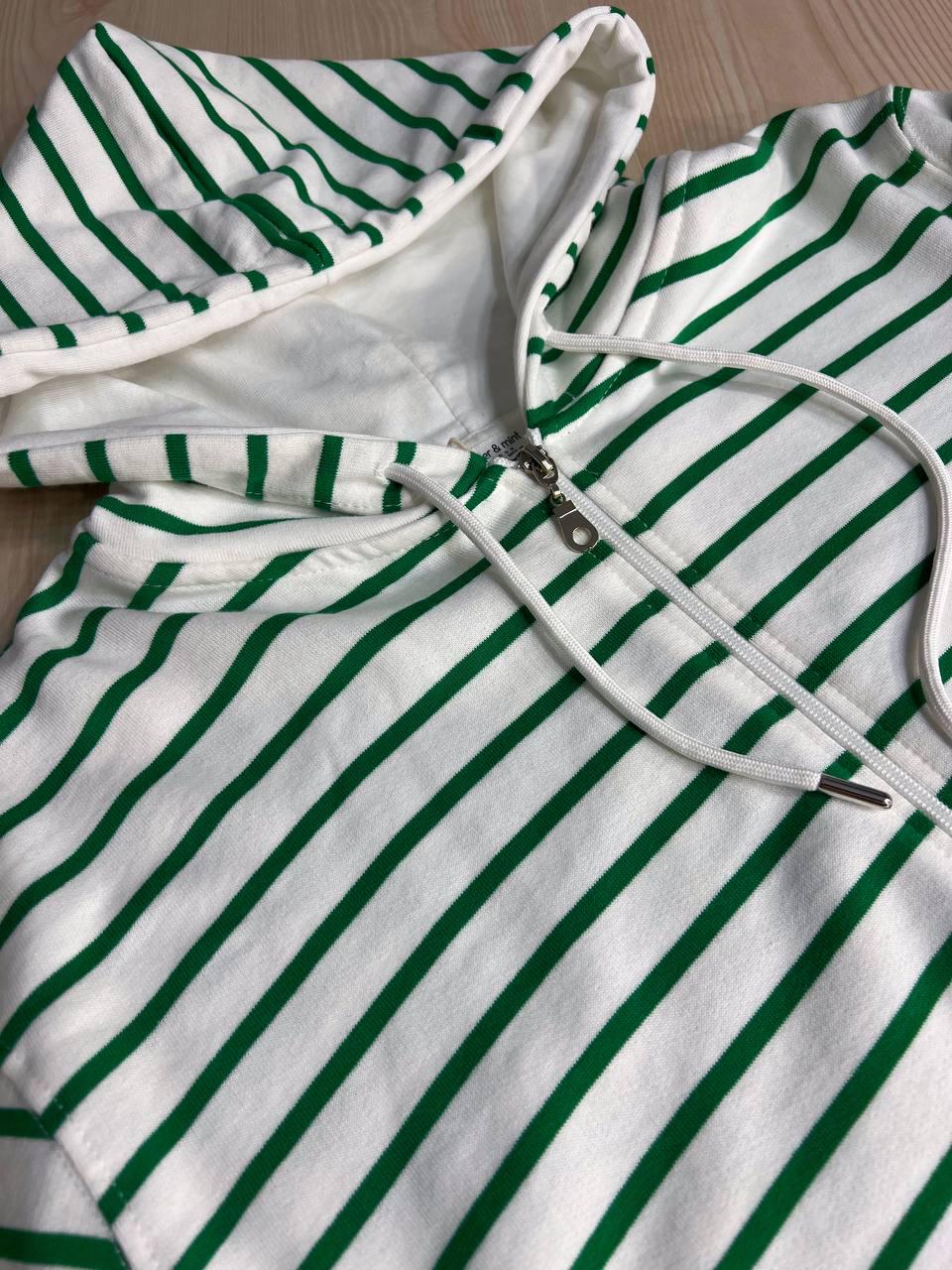 Толстовка жіноча PEPPER MINT 24-01 в смужку на блискавці з капюшоном OS Зелений (1371) - фото 2