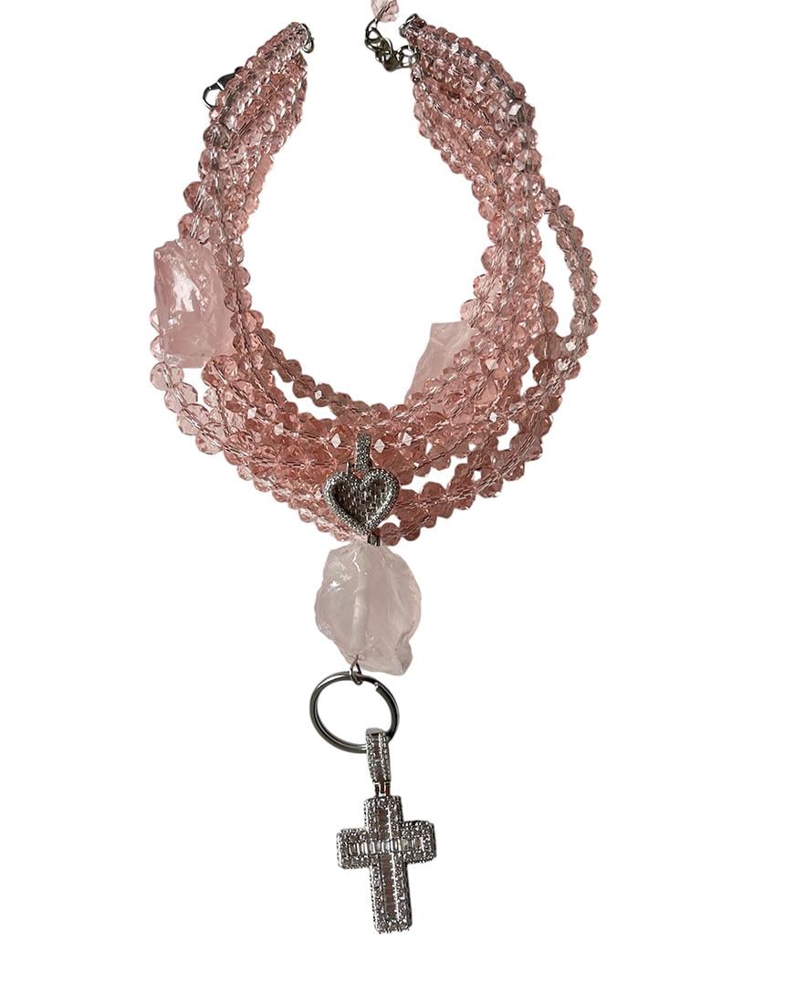 Чокер з хрестом в серцем жіночий SMART JEWELRY рожевий One size Чокер з хрестом в серцем жіночий SMART JEWELRY рожевий One size