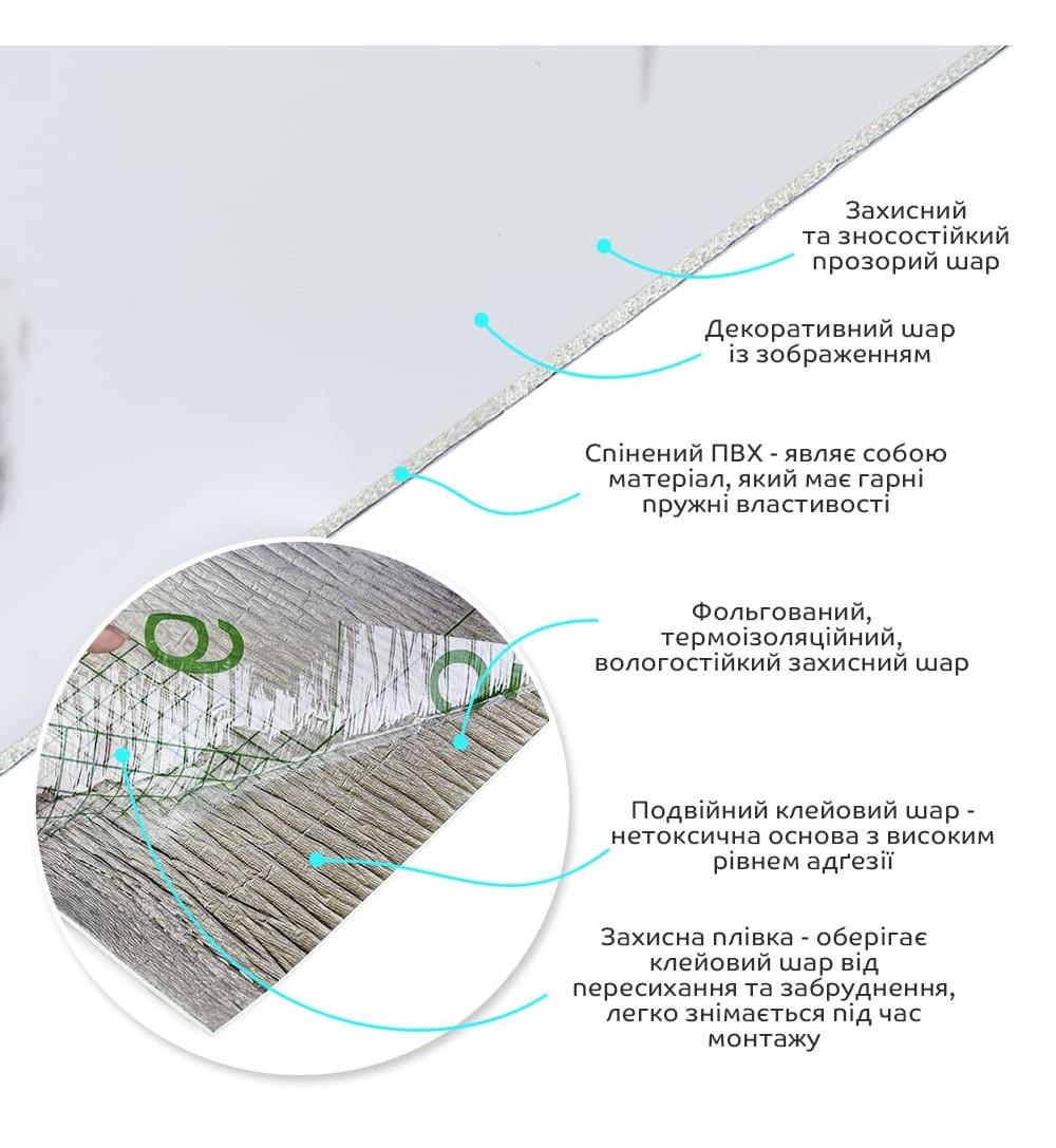 Плитка самоклеюча вінілова в рулоні білий мармур з прожилками 3000х600х2 мм 1 шт. (СВП-1285) - фото 2