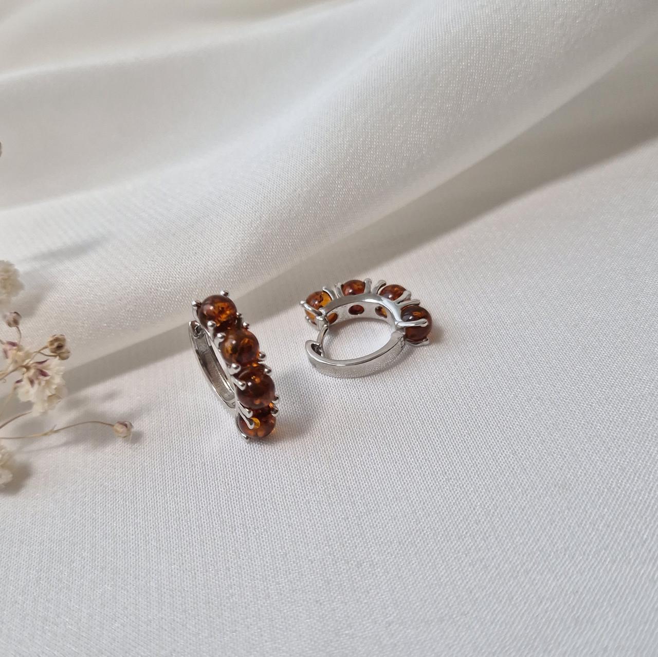 Серьги с янтарем серебро 925 пробы родированное 3,56 г (895с)