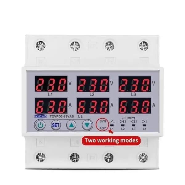 Реле напряжения трехфазное TOMZN 63А 3Р+N TOVPD3-63VA 220V с защитой от перегрузки по току на din рейку (2463762283)