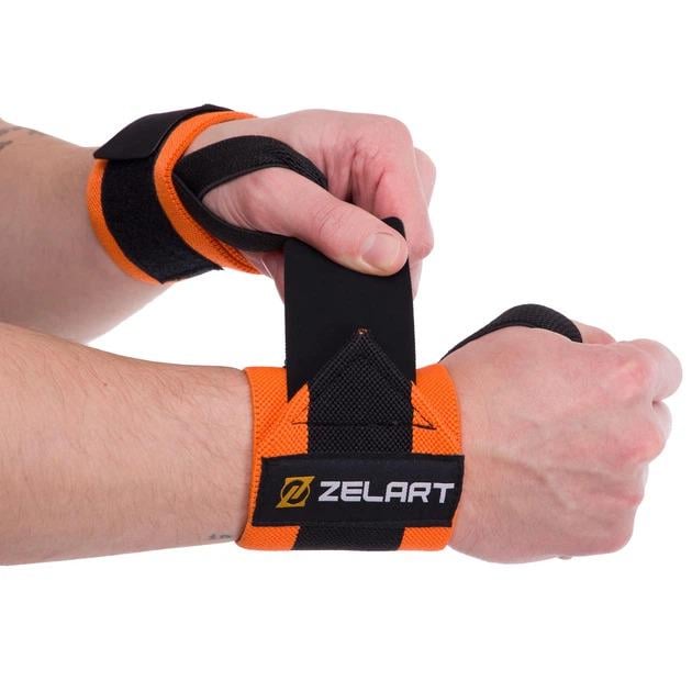 Бинти кистьові для жиму STRENGTH WRIST WRAPS Zelart TA-7807 Чорний/Помаранчевий