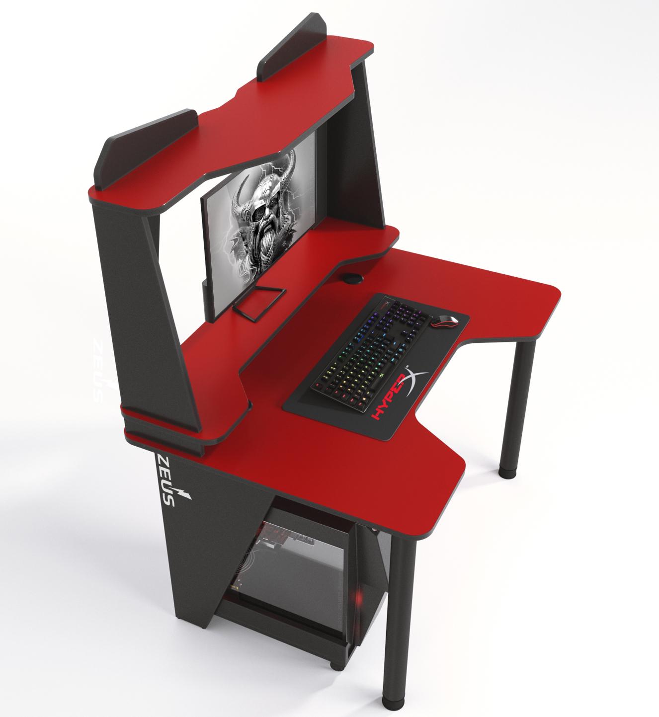 Стол геймерский Zeus IVAR-2 с надстройкой ЛДСП 1200 мм Красный/Черный (IV-214) - фото 1 Стол геймерский Zeus IVAR-2 с надстройкой ЛДСП 1200 мм Красный/Черный (IV-214) - фото 1