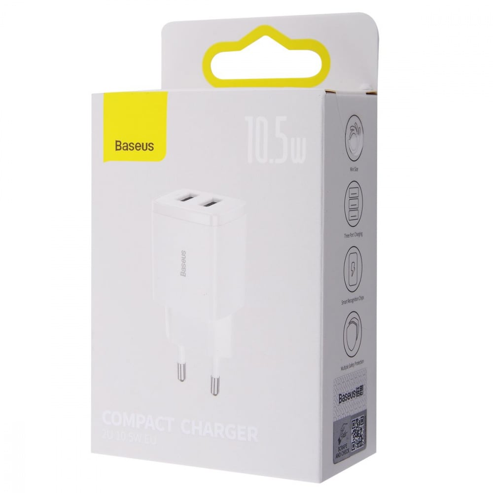 Зарядний пристрій BASEUS Compact 10,5W 2 USB White - фото 2