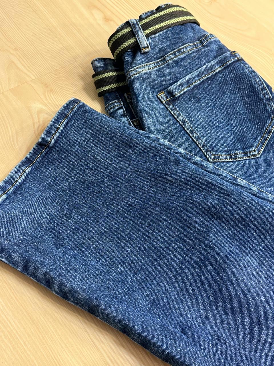 Джинсы женские Derun 8200 палаццо ровная талия на резинке с ремнем р. 32 Синий (4829) - фото 9