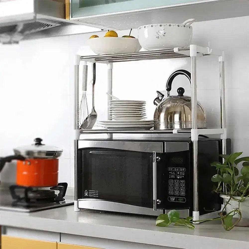 Полиця-органайзер телескопічна настільна для мікрохвильової печі або інших потреб - фото 3 Полиця-органайзер телескопічна настільна для мікрохвильової печі або інших потреб - фото 3