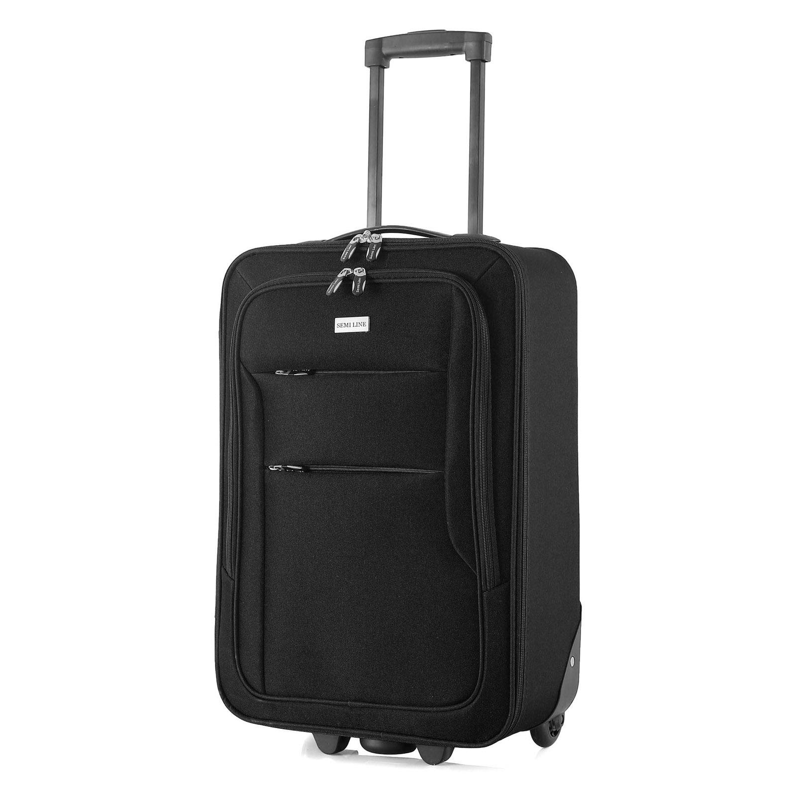 Чемодан SEMI LINE 20" ручная кладь на 2 колесах полиэстер 600D защищенные колеса и 3 кармана объем 34 л Черный