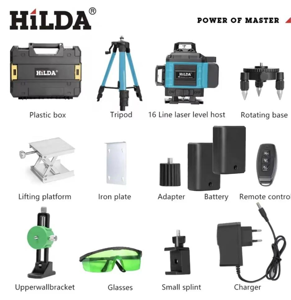 Лазерный уровень Откалиброванный Hilda 4D Led 16 линий 360 градусов 2 х АКБ (30472370) - фото 6 Лазерный уровень Откалиброванный Hilda 4D Led 16 линий 360 градусов 2 х АКБ (30472370) - фото 6