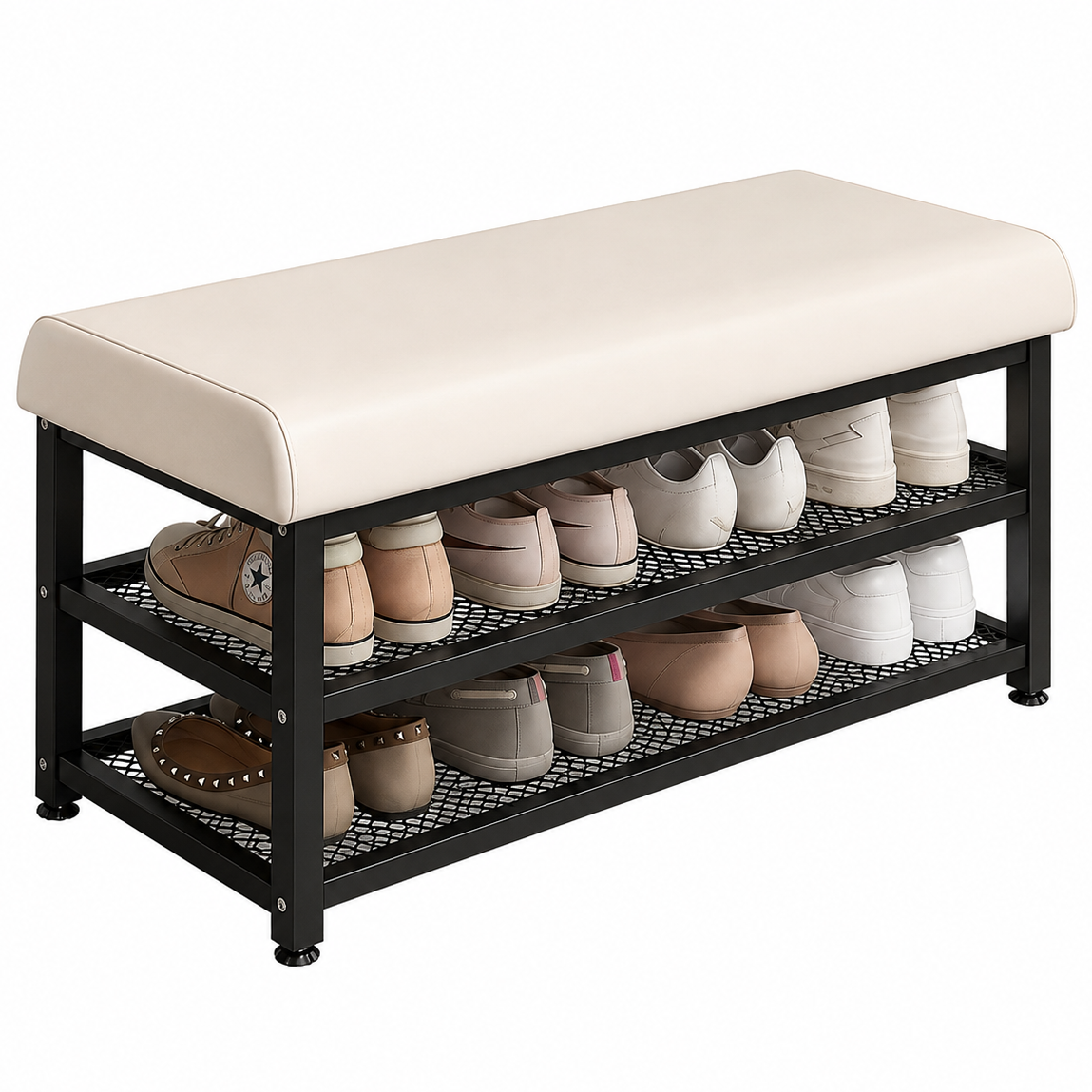Банкетка для обуви RIAS NO80 с мягким сиденьем и 2 полками 80x30x50 см White/Black (3_08644) Банкетка для обуви RIAS NO80 с мягким сиденьем и 2 полками 80x30x50 см White/Black (3_08644)