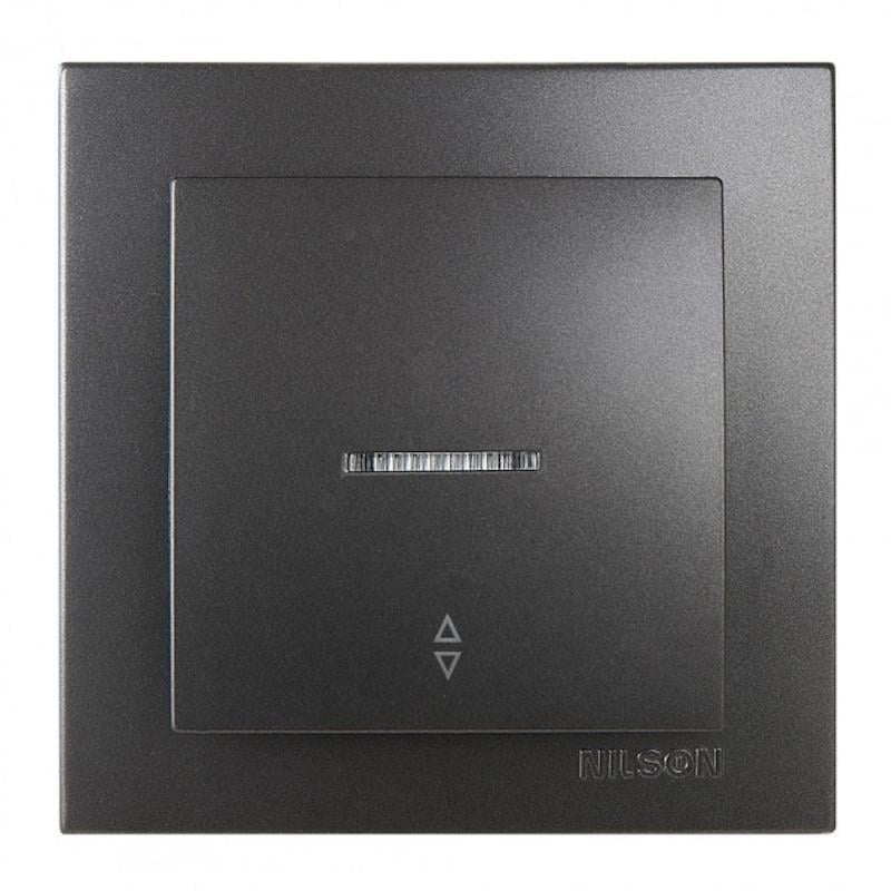 Вимикач одноклавішний прохідний з підсвічуванням Nilson Touran Антрацит (00000011934)
