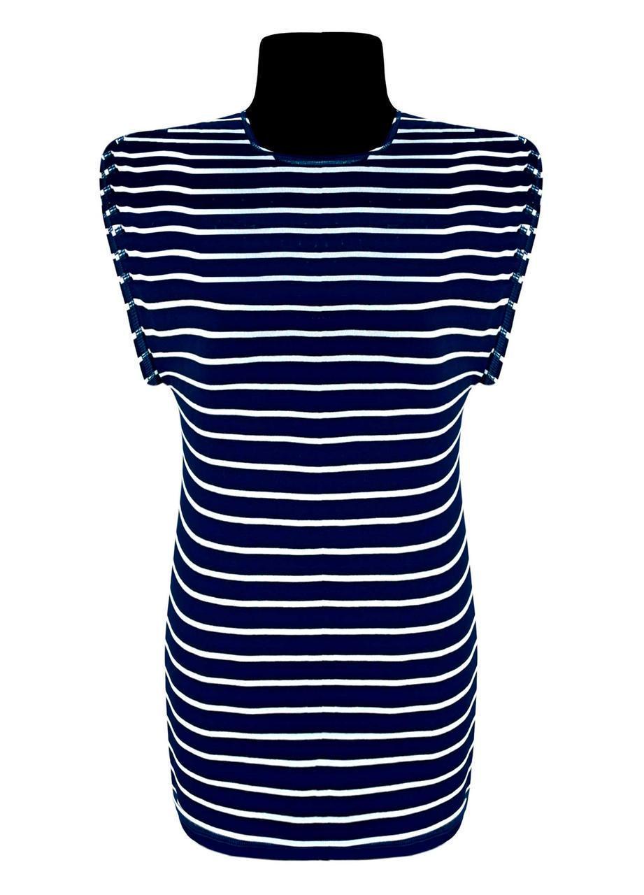 Блузка вискоза гипюр полоска р.44-46 Синий (1005) - фото 1