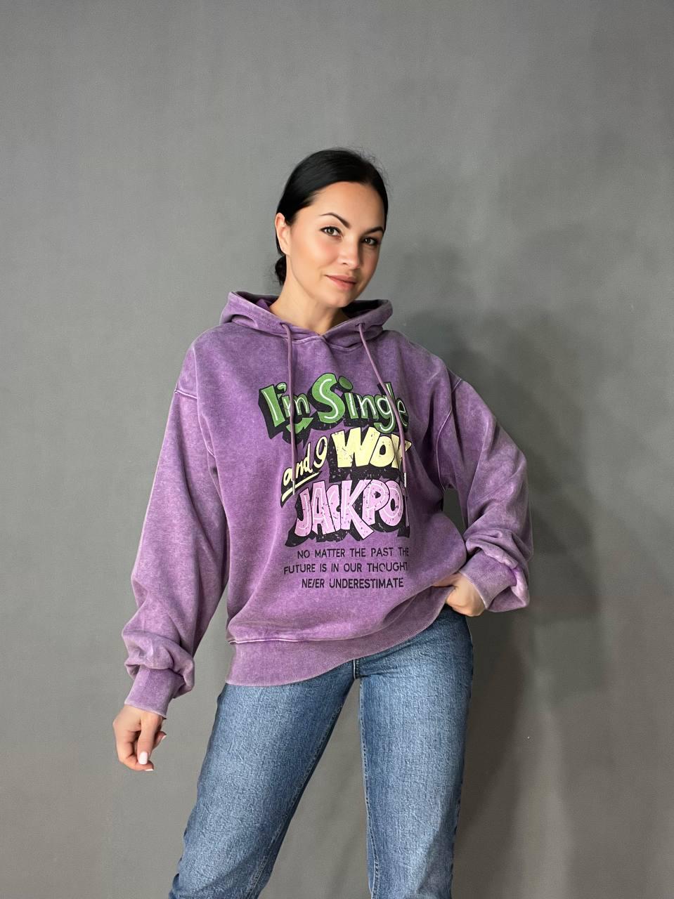 Худі жіночий A-N 25040 подовжений з капюшоном варений тай дай OS Фіолетовий (3433) - фото 6 Худі жіночий A-N 25040 подовжений з капюшоном варений тай дай OS Фіолетовий (3433) - фото 6