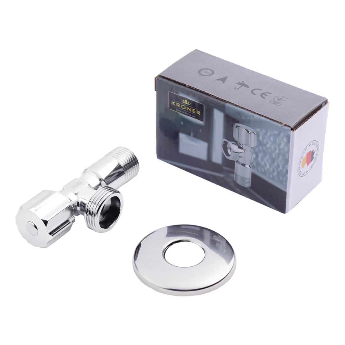 Кран приладовий Kroner KRP Eckventil C402 1/2х3/4" ЗЗ (SVR-CV027384) - фото 2 Кран приладовий Kroner KRP Eckventil C402 1/2х3/4" ЗЗ (SVR-CV027384) - фото 2