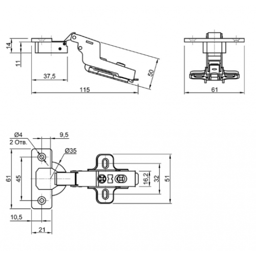 Петля мебельная внутренняя Muller 105° Clip-On d 35 мм с доводчиком (714561) - фото 2