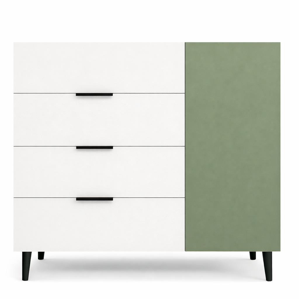 Комод з чотирма шухлядами та одними дверцятами з внутрішніми полицями на ніжках (RM4B1F1100WHGR)