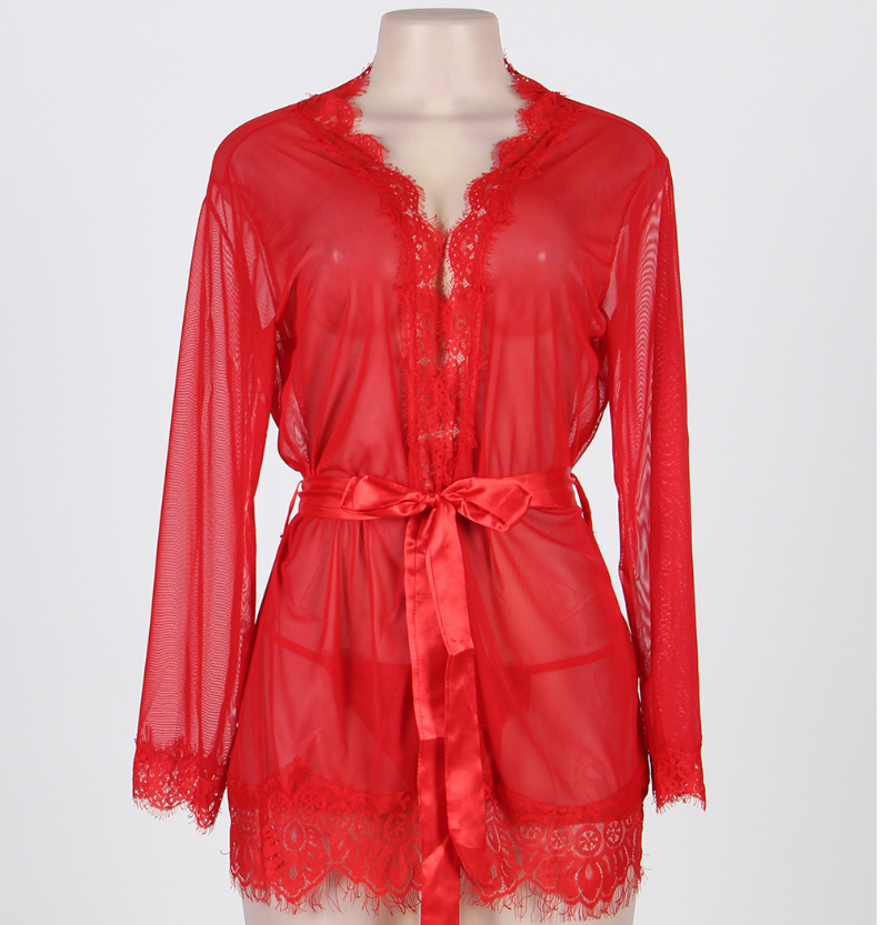 Халат з мереживною оборкою S Червоний (33055084169) - фото 3 Халат з мереживною оборкою S Червоний (33055084169) - фото 3