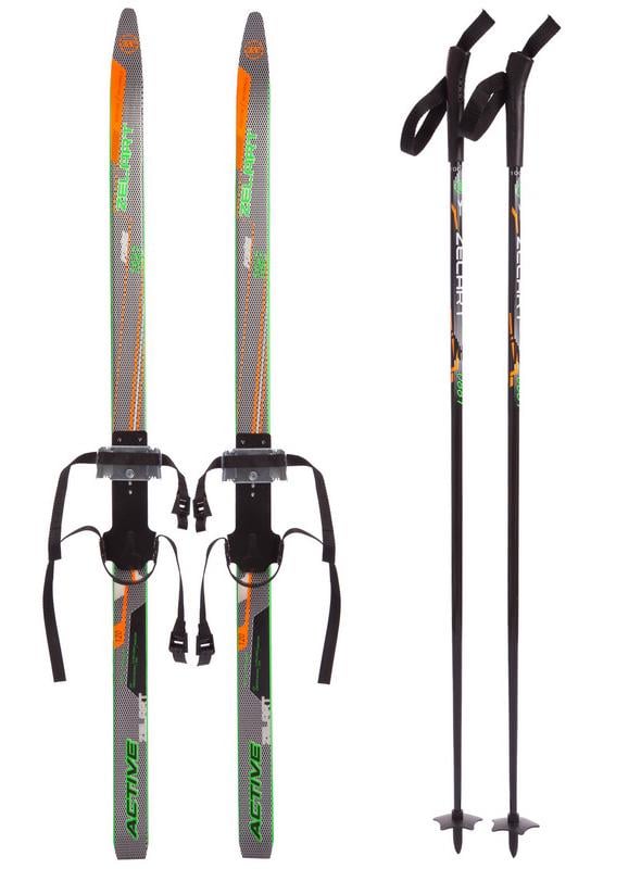 Лыжи беговые детские в комплекте с палками Zelart Черный/Салатовый/Оранжевый (SK-0881-90B)