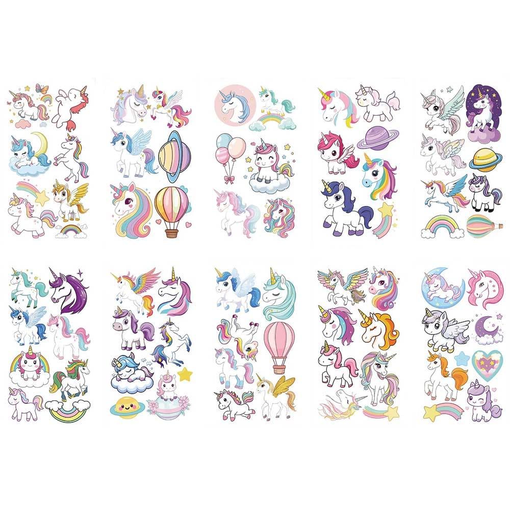 Набор временных перебивных детских тату-наклеек которые светятся ночью единорог 10 шт. (NR0251_2)