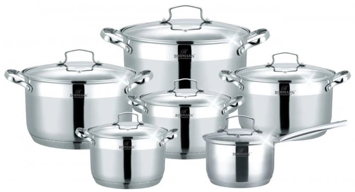 Набор кухонной посуды 12 пр. Bohmann BH 600-12 нержавеющая сталь