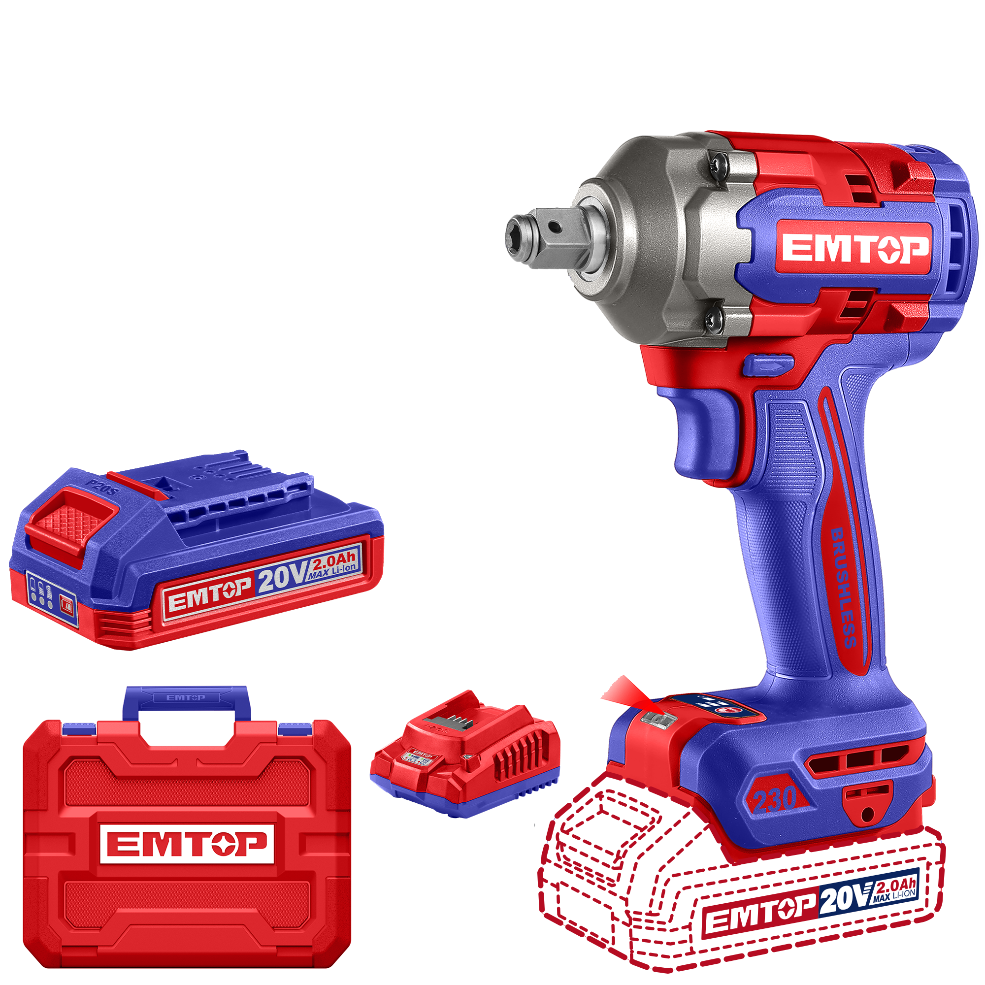 Гвинтоверт акумуляторний ударний EMTOP ECIWL20236