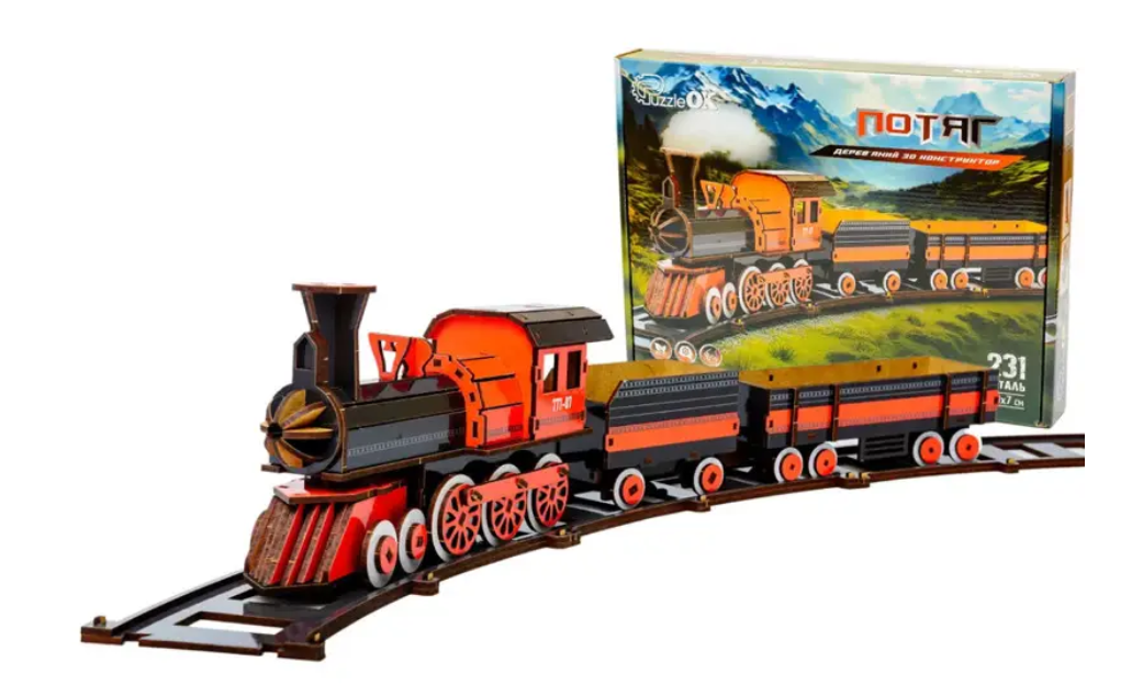 Конструктор деревянный 3D PuzzleOk Puz-00924 Поезд 60х13х7 см (2419307974)