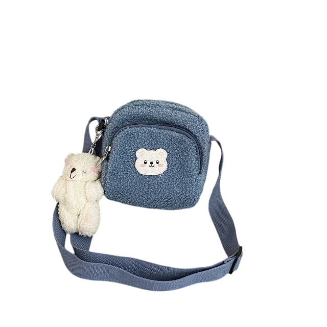Сумка плюшевая с медвежонком для девочки Синий (А168)
