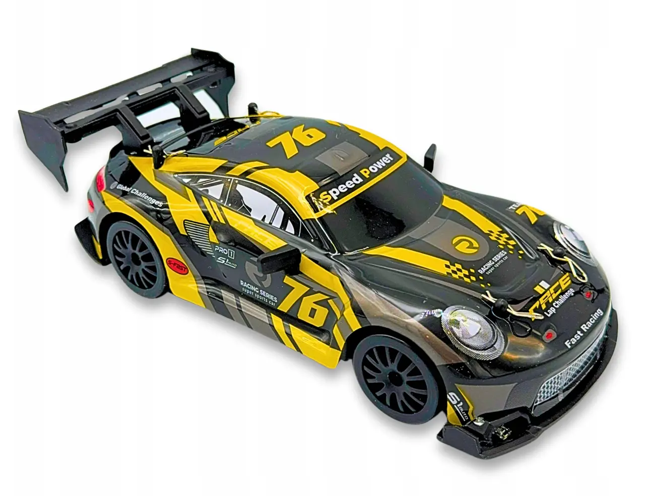 Машинка для дрифта на радиоуправлении полноприводная Super Drift Car 1:24 со светодиодной подсветкой Porsche Yellow (uxk-yfk-wlp)