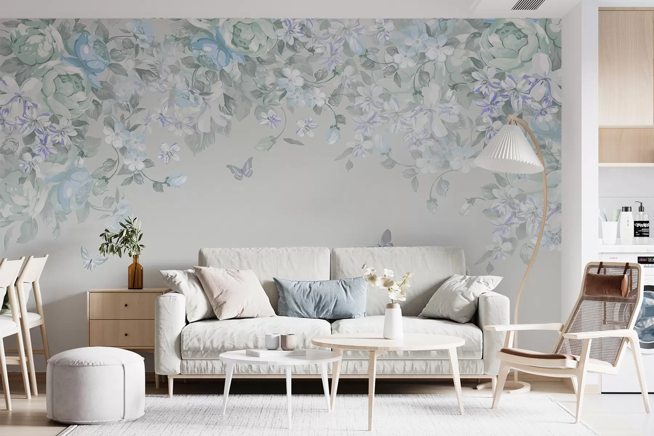 Фотообои флизелиновые Styleo Цветы с бабочками u94295v1 350х270 см Разноцветный