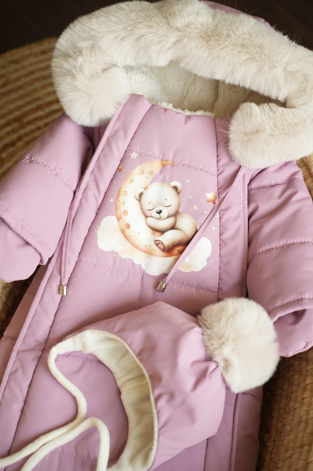 Комбінезон-мішечок з шапочкою на виписку зимовий 0-6 міс. Пудровий (9057) - фото 8 Комбінезон-мішечок з шапочкою на виписку зимовий 0-6 міс. Пудровий (9057) - фото 8