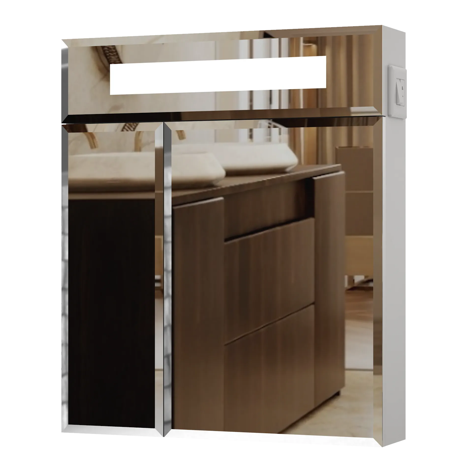 Дзеркальна шафа у ванну Van Mebles Смайл з LED підсвічуванням прямокутна 700х600 мм L (MRT-000003570)