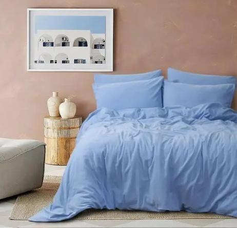 Комплект постільної білизни бавовняна сатин-страйп двоспальна 180х220/50х70 см Блакитний (20024833)