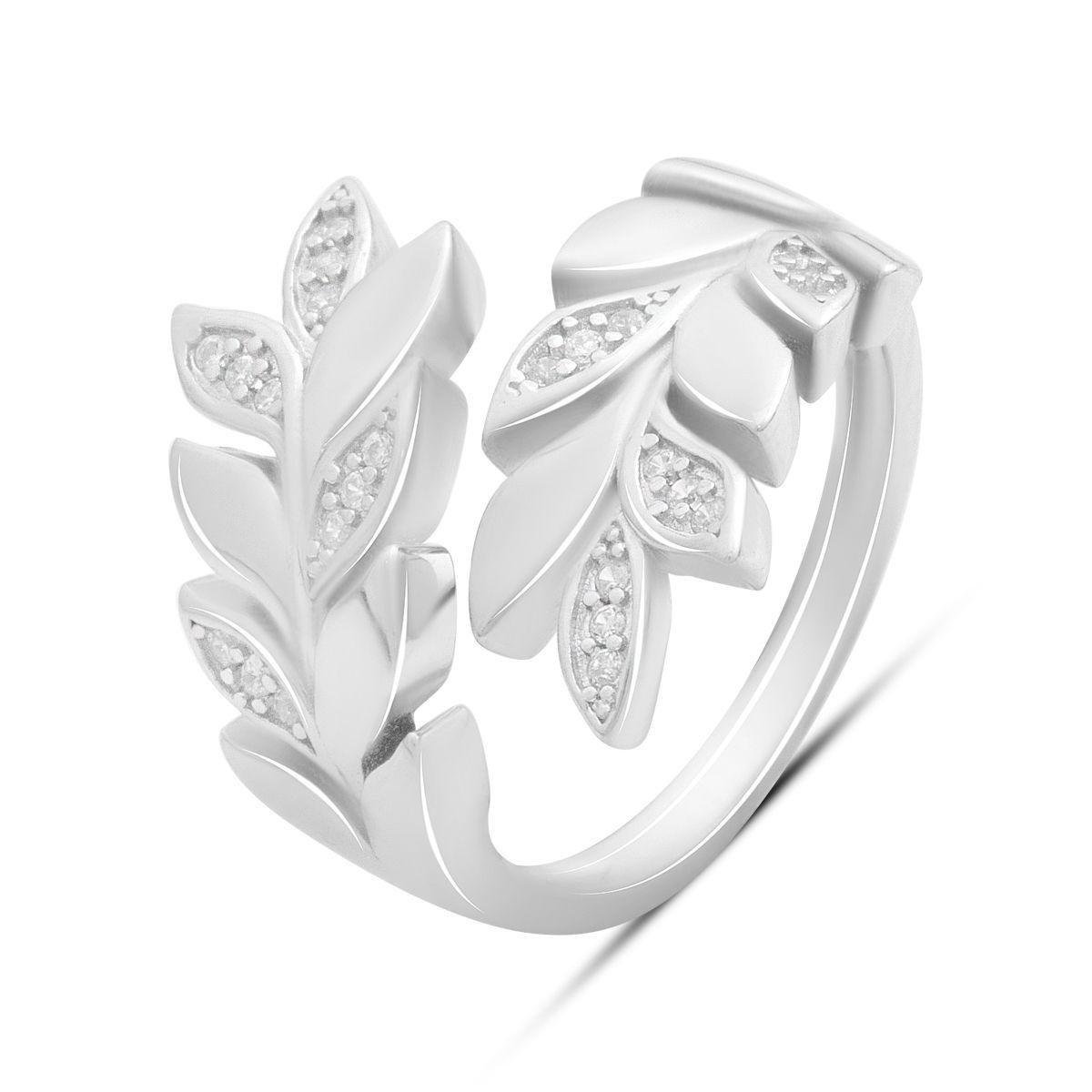 Кольцо-веточка серебряное с фианитами в изящном природном дизайне р. 17,5