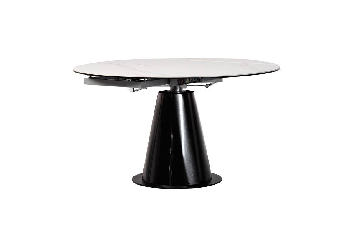 Стол обеденный круглый раскладной Vetro Mebel TML-830 135х135 см Белый Мрамор/Черный