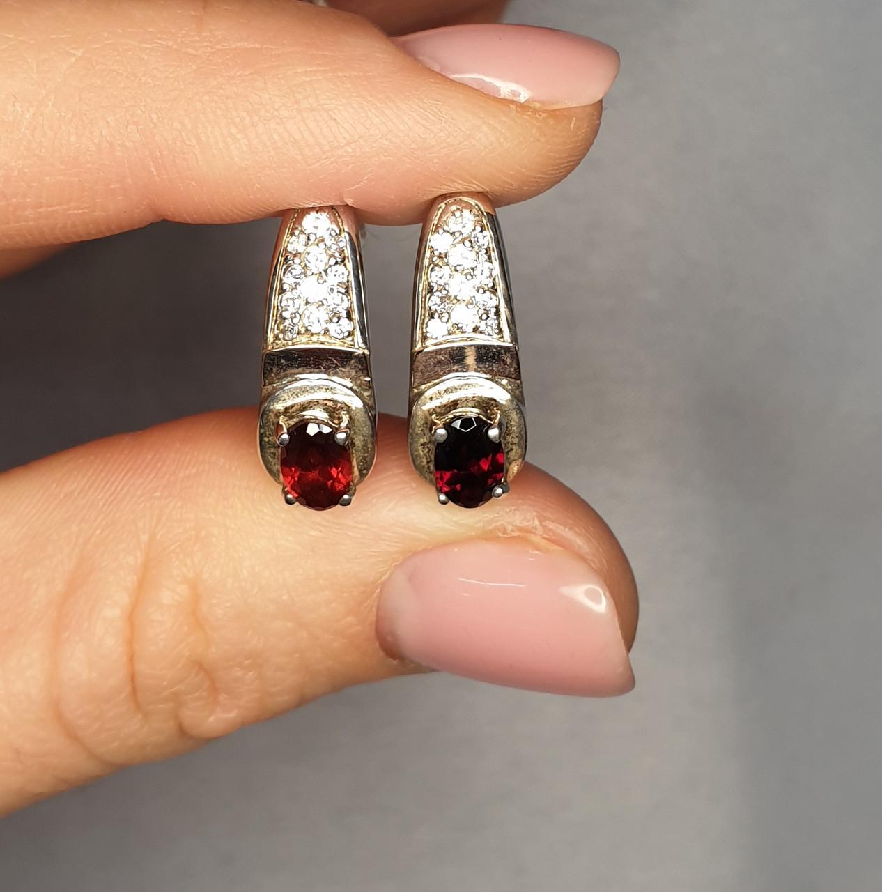 Серьги серебряные с гранатом и кубическим цирконием 4,27 г (1357735766)
